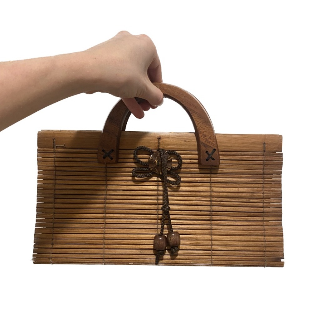 Vintage Wooden Handbag Cluch, Beaded details